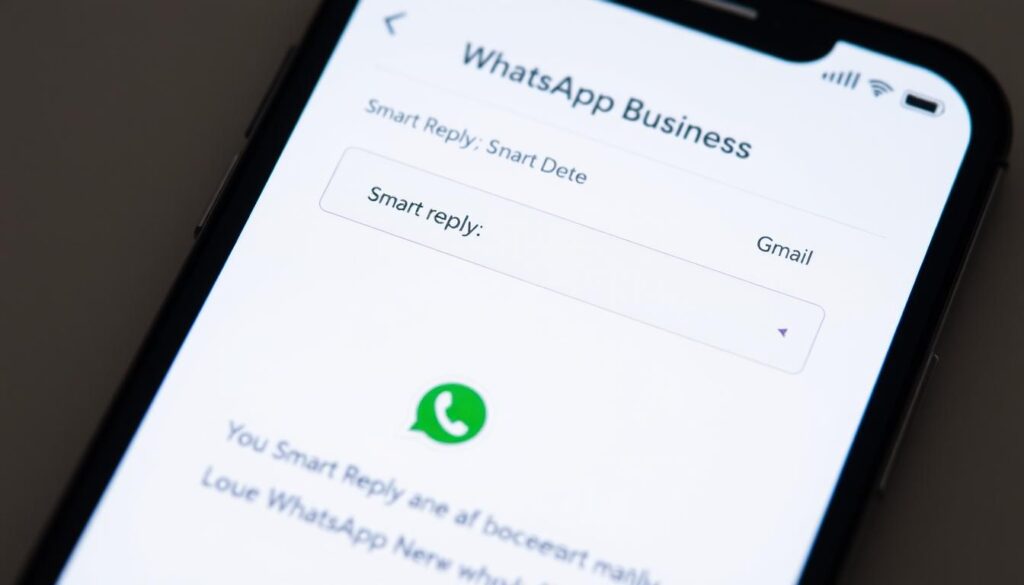 A high-quality, detailed image of a smartphone screen displaying the Gmail and WhatsApp Business app interfaces, with the "Smart Reply" settings prominently featured and disabled. The screen is illuminated by soft, even lighting, capturing the clean, modern aesthetic of the apps. The composition emphasizes the contrast between the app interfaces, creating a balanced and visually appealing arrangement. The overall mood is one of functionality and efficiency, reflecting the article's focus on optimizing device performance by disabling unnecessary smart reply features.